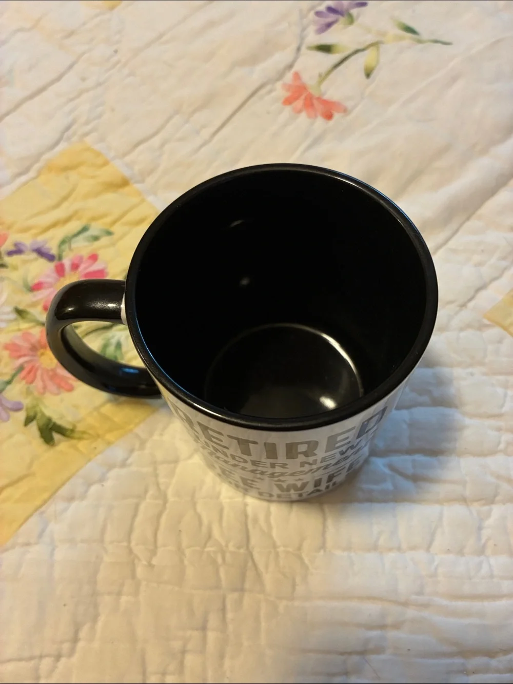 Retired 'Under New Management' Novelty Coffee Mug - Black and White